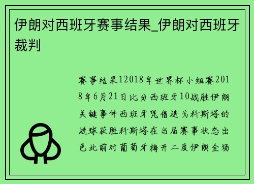 伊朗对西班牙赛事结果_伊朗对西班牙裁判